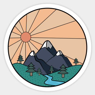 Mountains and Sun Funny Design Sticker